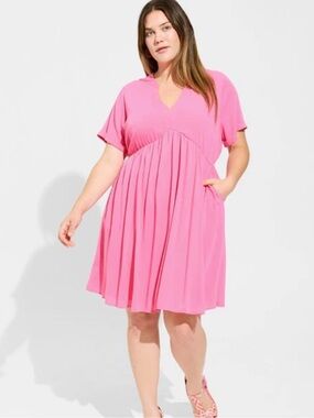 torrid Bright Pink V-Neck Short Sleeve Mini Dress High Low Waist